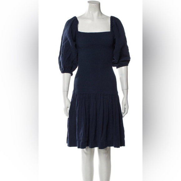 RHODE Square Neck dark Denim Blue Elastic Waist Dress. Size Small - Picture 1 of 6
